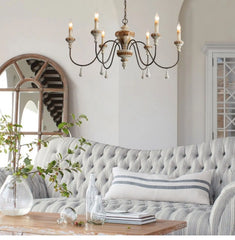 Distressed Wood Candle Chandelier Semi-Flush Mount Light