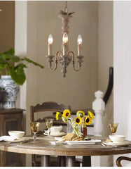 Distressed Wood Candelabra Pendant Light with Aged Gold Accents
