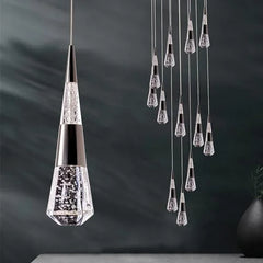 Gold Crystal Teardrop Pendant Light Fixture, Dimmable Remote Control