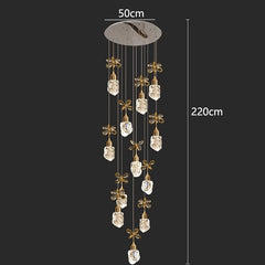 Chandelier with measurements on a black background