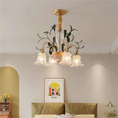 Gold Floral Glass Chandelier Multi-Arm Pendant Light