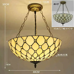Tiffany Style Stained Glass Bead Pendant Light Bronze Finish Chain
