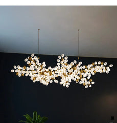 Gold Floral Cluster Pendant Light with Opal Glass Shades