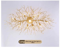 Gold Branch Crystal Waterfall Semi-Flush Mount Chandelier