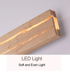 Wooden light fixture with LED lights on a gray background