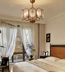 Copper Floral Acrylic Semi-Flush Chandelier with Frosted Glass Shades