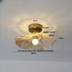 Ceiling light fixture with measurements on a plain background