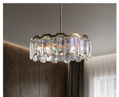 Polished Chrome Faceted Crystal Waterfall Chandelier