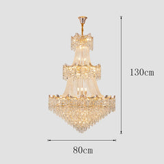Chandelier with dimensions indicated on a light gray background