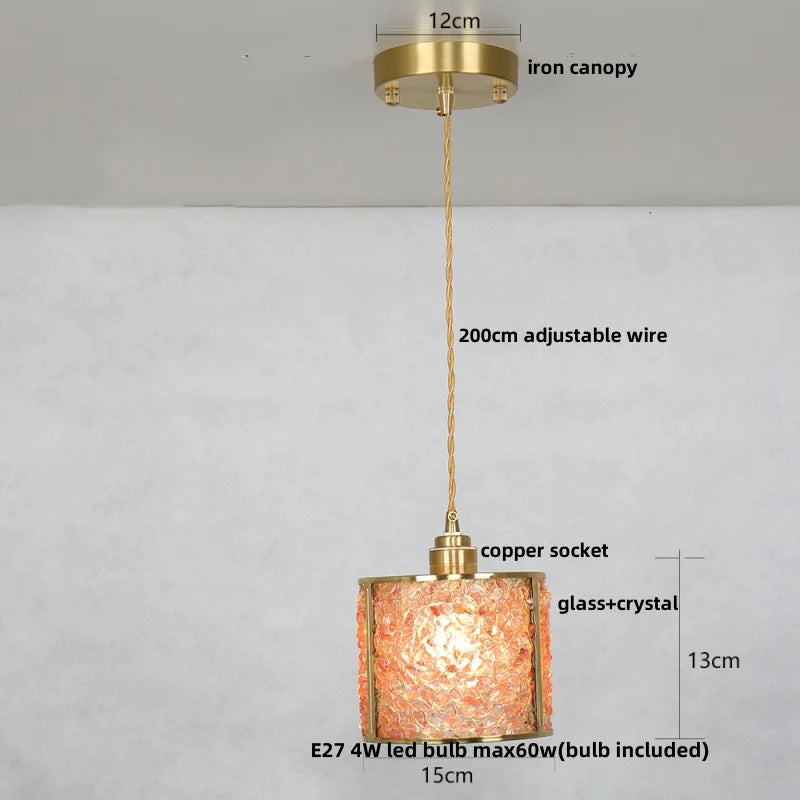 Pendant light with labeled parts and dimensions on a gray background