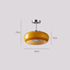 Brass Glass Dome Semi-Flush Mount Light with Yellow Shade