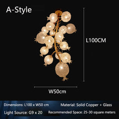Gold Floral Pendant Light with Crystal Bell Shades and Leaf Accents