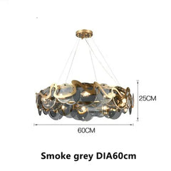 Gold Wave Chandelier with Clear Glass Disc Shades and Brass Accents