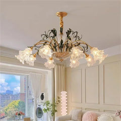 Gold Floral Glass Chandelier Multi-Arm Pendant Light