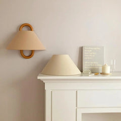 Pleated Fabric Cone Wall Sconce with Natural Wood Hoop Accents