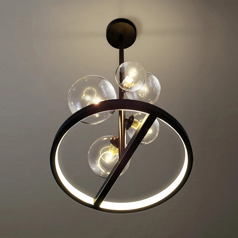 Modern chandelier with glass bulbs on a neutral background