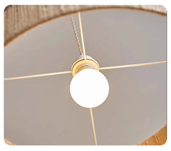 Jute Drum Pendant Light with Natural Wood Beads Accent