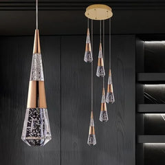 Gold Crystal Teardrop Pendant Light Fixture, Dimmable Remote Control