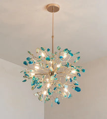 Gold Agate Slice Floral Chandelier Pendant Light
