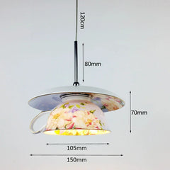 Gold Metal Frame Floral Ceramic Pendant Light with Green Leaf Accents