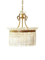 Gold Crystal Tiered Waterfall Chandelier with Leaf Accents
