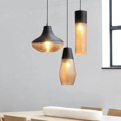 Glass Industrial Style Pendant Light with Ribbed Shade