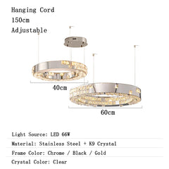 Chandelier with dimensions and specifications on a white background
