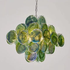 Glass Disc Chandelier Pink Tiered Hanging Pendant Light