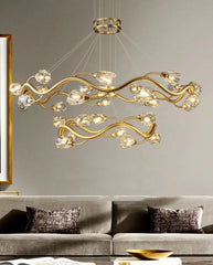 Gold Wavy Branch Crystal Chandelier with Cascading Lights