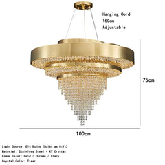 Tiered Crystal Waterfall Chandelier with Gold Finish Metal Frame