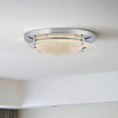 Chrome Flush Mount Light with Frosted Glass Shade and Textured Ring