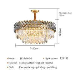Gold Crystal Tiered Waterfall Chandelier with Geometric Accents
