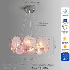 Pink Round Crystal Chandelier Semi-Flush Ceiling Light
