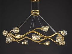 Gold Wavy Branch Crystal Chandelier with Cascading Lights