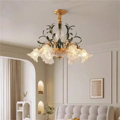 Gold Floral Glass Chandelier Multi-Arm Pendant Light