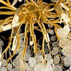 Gold Chandelier with Cascading Textured Glass Disc Accents