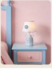Striped Ceramic Table Lamp with Scalloped Floral Shade
