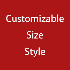 Red background with white text 'Customizable Size Style'