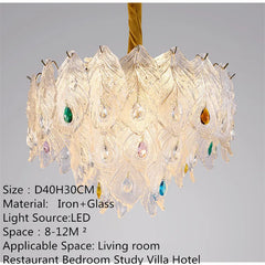 Feather Glass Tiered Chandelier with Multi-Colored Gem Accents