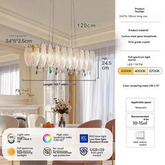 Chandelier with dimensions and specifications displayed on a white background