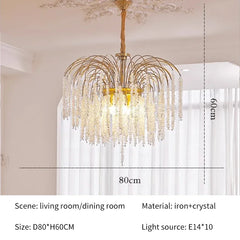 Gold Metal Frame Cascading Crystal Pendant Light Fixture