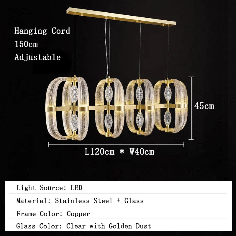 Chandelier with dimensions and specifications on a black background