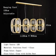 Chandelier with dimensions and specifications on a black background