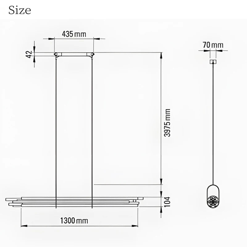 Technical drawing of a shower head with dimensions labeled