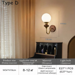 Wood and Brass Arm Wall Sconce with Frosted Glass Shade