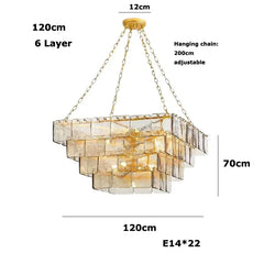 Tiered Amber Glass Chandelier with Brushed Gold Finish Metal Frame