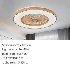 Ceiling fan light fixture with wooden rim and LED lighting on a neutral background