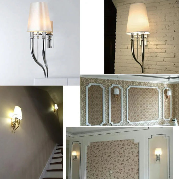 Collage of wall sconces in various settings with neutral and warm tones.