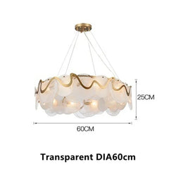 Gold Wave Chandelier with Clear Glass Disc Shades and Brass Accents