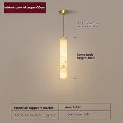 Marble Cylinder Pendant Light with Natural Stone Accent